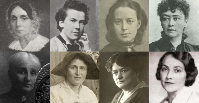 Women's rights activists: (from left to right) Ida Pfeiffer, Irma von Troll Borostyni, Marianne Hainisch, Bertha von Suttner, Bertha Pappenheim, Alice Schalek, Adelheid Popp (© Kreisky Archiv), Irene Harand